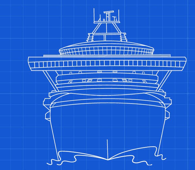 Blueprint ship illustration from the Carnival Corporation 2023 Sustainability Report cover